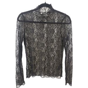 Anthropologie Black Sheer Lace Mock Neck Top – Size Small